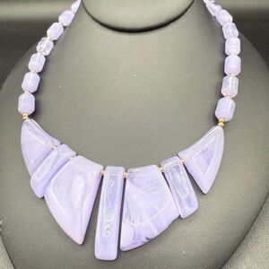 Lilac Purple Lucite Geometric Abstract Chunky Necklace
